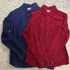Ladies Columbia corduroy shirts… size medium… great condition… one blue one red